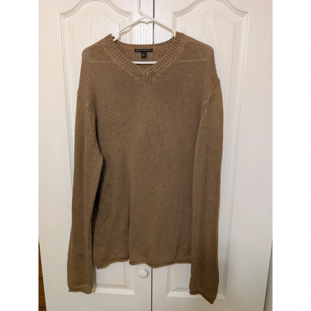 BANANA REPUBLIC BROWN V-NECK PULLOVER SWEATER 100% COTTON SIZE XL Oversized